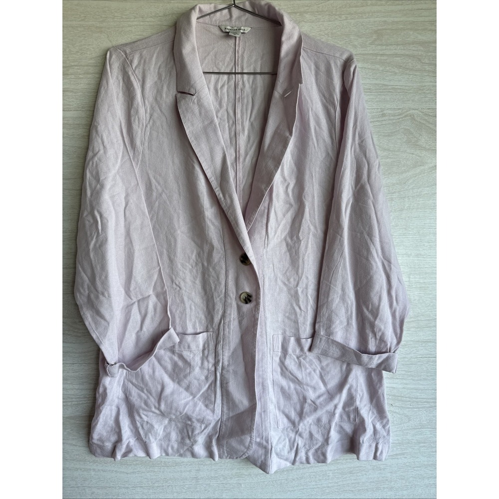 American Eagle Long Sleeve Linen Blend Light Pink Blazer With Pockets Sz L